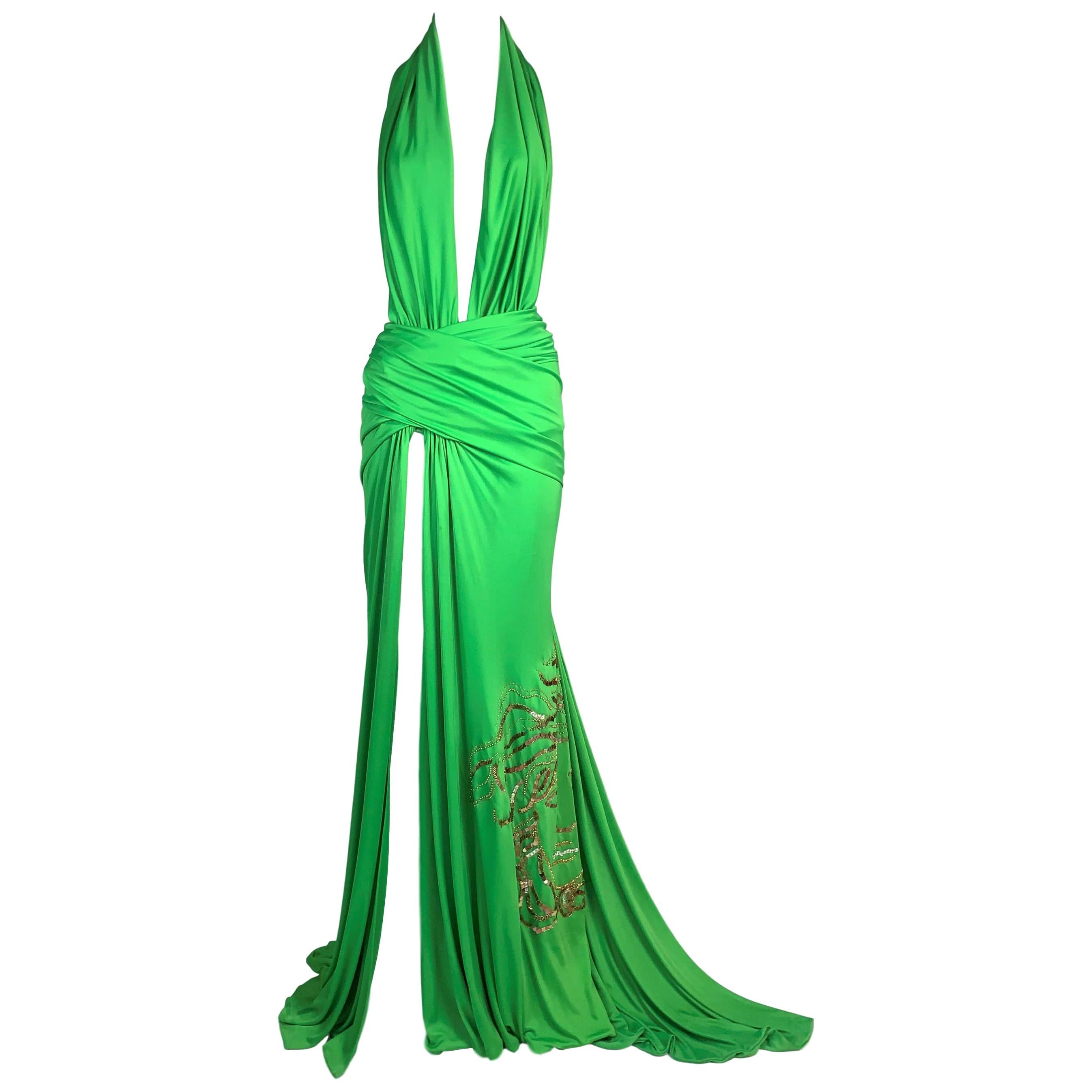 Plunging Green High Slit Maxi Dress ...